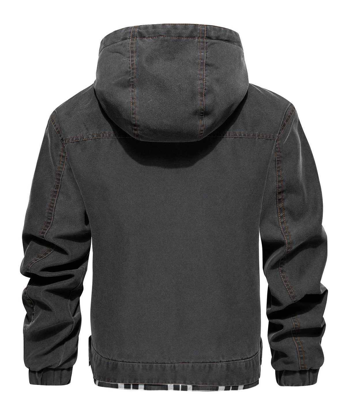 Distressed Canvas Jacket with Plaid Lined Hood for Men | Casual Wear
