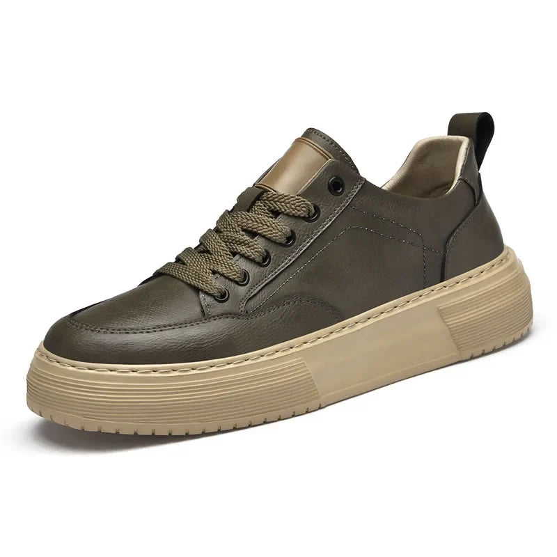 Genuine Leather Platform Lace Up Sneakers for Men | Street Wear