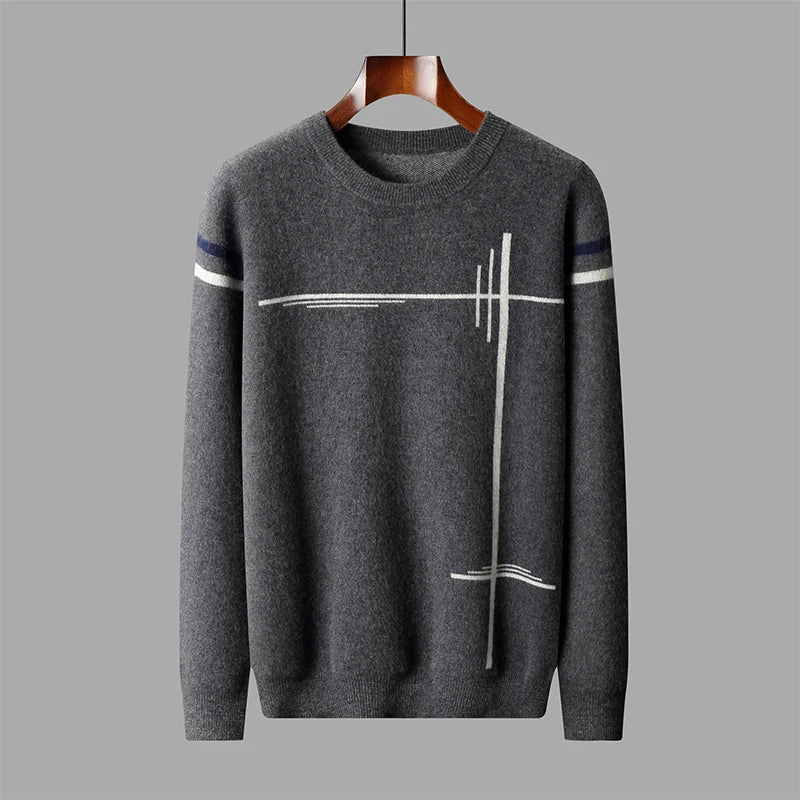 Graphic Pattern Merino Wool Crewneck Sweater for Men | Casual Wear