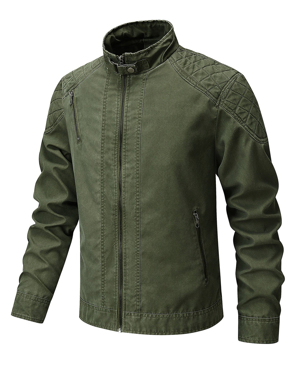 Washed Canvas Quilted Shoulder Moto Jacket for Men | Casual Wear