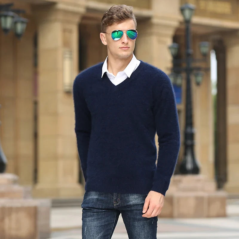 V Neck Knit Pullover Sweater for Men | Winter Layering