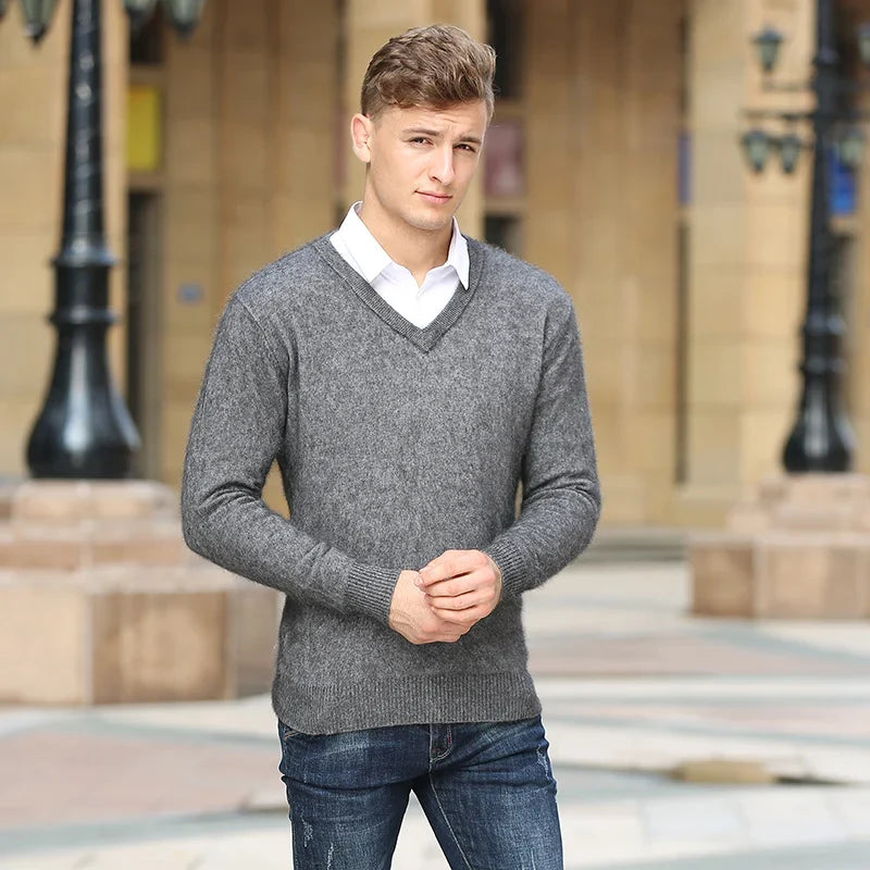 V Neck Knit Pullover Sweater for Men | Winter Layering