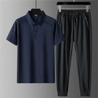 Cooling Ice Silk Polo Top and Trouser Set for Men | Summer Wear