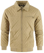 Diamond Quilted Corduroy Collar Zip Bomber Jacket for Men | Layering