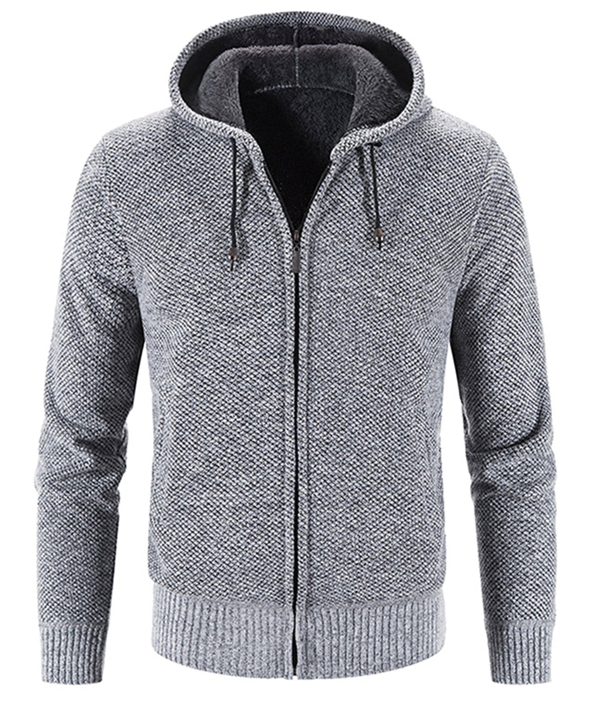 Textured Knit Zip Up Fleece Hoodie for Men | Cold Weather Layering