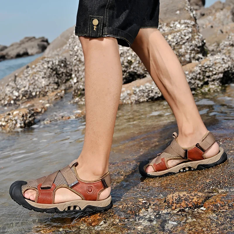 Leather and Mesh Outdoor Sandals for Men | Beach and Trail Wear