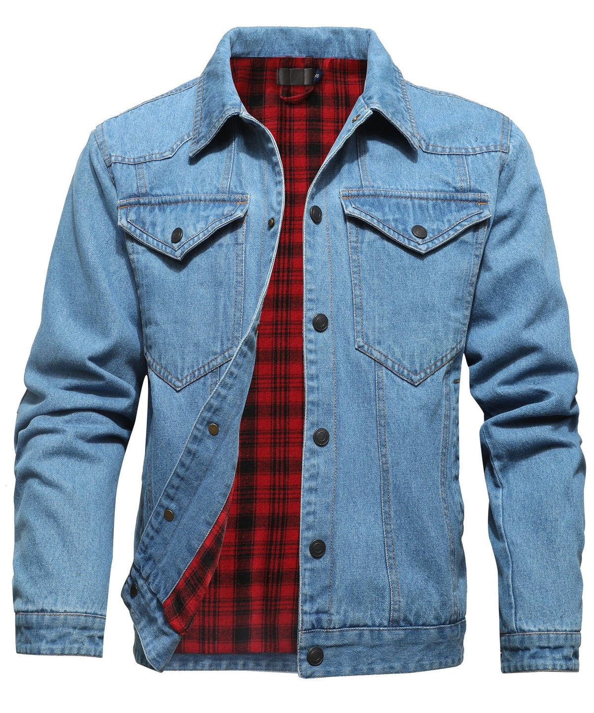 Flannel Lined Button Front Denim Shirt Jacket for Men | Cool Weather