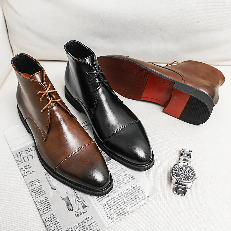 Men’s Leather Ankle Dress Boots with Gloss Finish