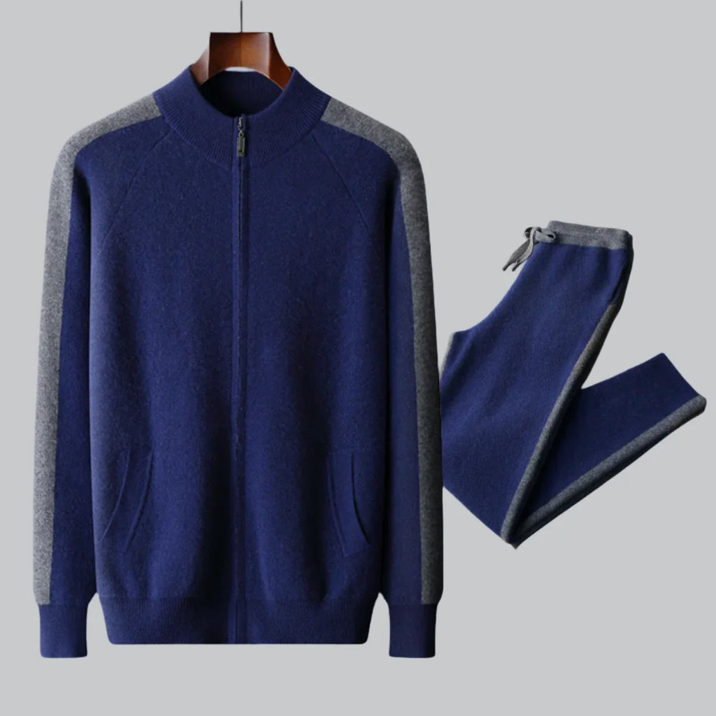 Cashmere Knit Zip Up Cardigan and Trouser Set for Men | Winter Wear