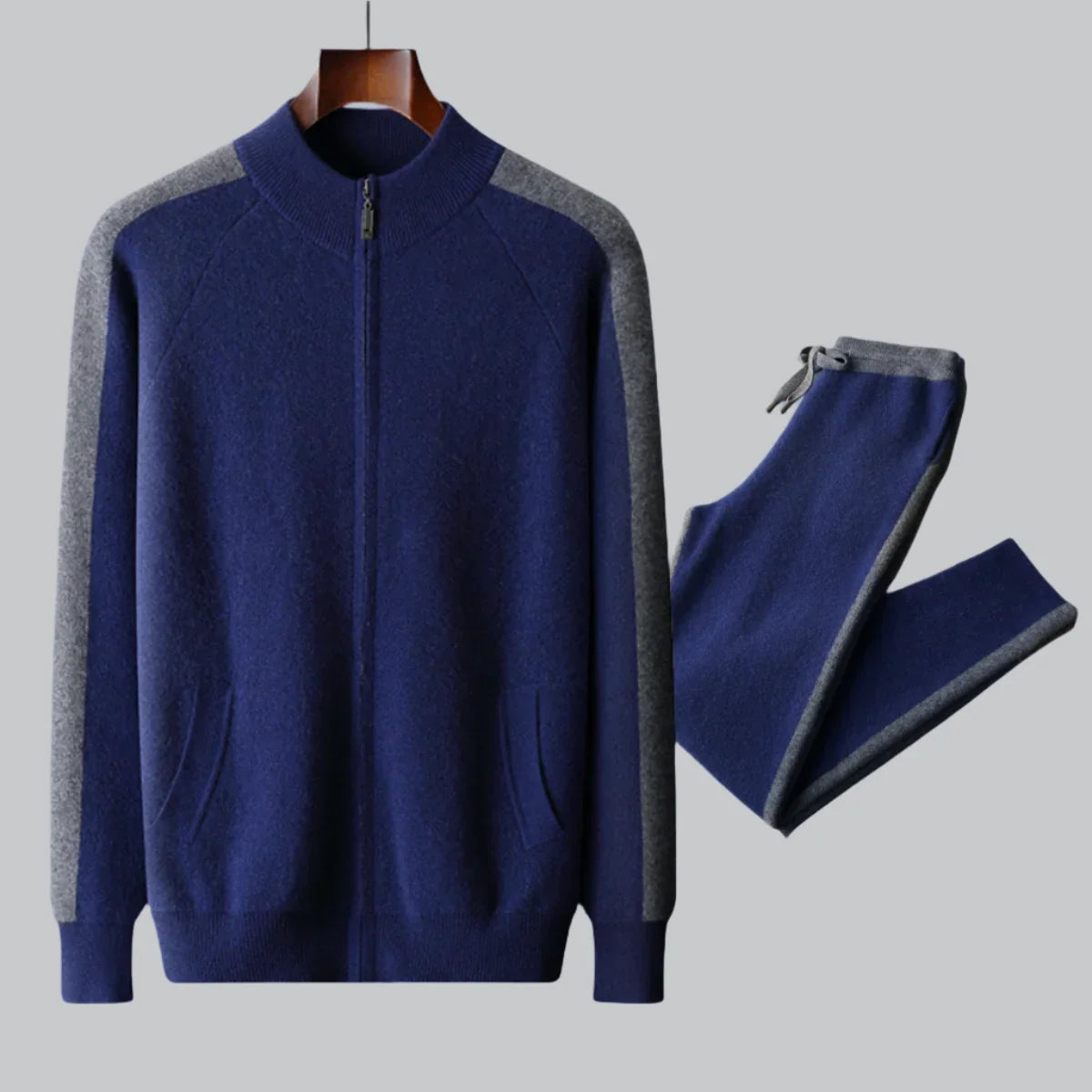 Cashmere Knit Zip Up Cardigan and Trouser Set for Men | Winter Wear