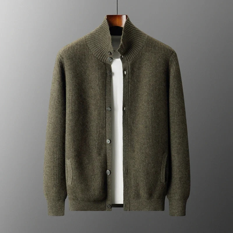 Cashmere High Collar Button Cardigan for Men | Business and Winter Wear