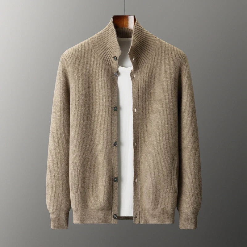 Cashmere High Collar Button Cardigan for Men | Business and Winter Wear