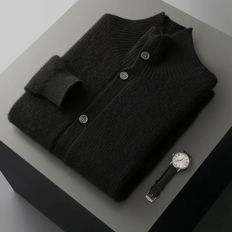 Cashmere High Collar Button Cardigan for Men | Business and Winter Wear