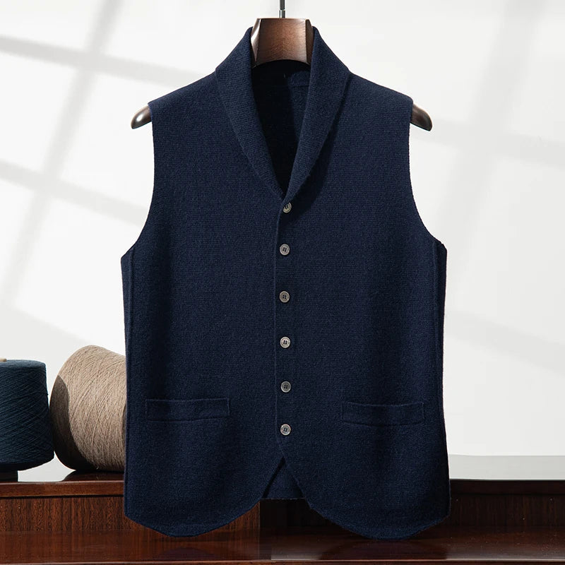 Cashmere Shawl Collar Knit Vest for Men | Smart Casual Layering