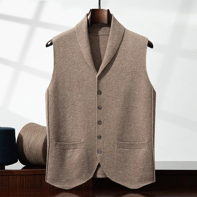 Cashmere Shawl Collar Knit Vest for Men | Smart Casual Layering