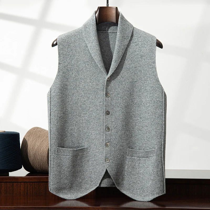 Cashmere Shawl Collar Knit Vest for Men | Smart Casual Layering