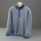 Merino Wool Jacquard Half Zip High Neck Sweater for Men | Autumn and Winter Wear