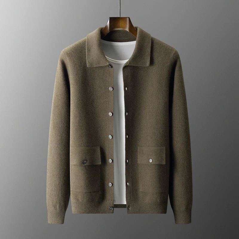 Merino Wool Lapel Collar Knit Cardigan Jacket for Men | Autumn and Winter Layering