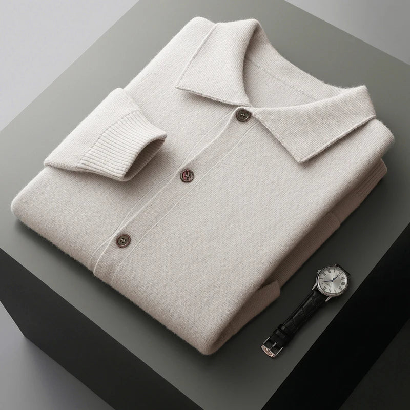 Merino Wool Lapel Collar Knit Cardigan Jacket for Men | Autumn and Winter Layering