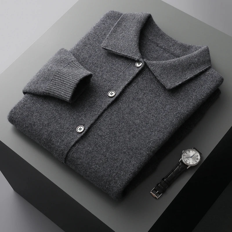 Merino Wool Lapel Collar Knit Cardigan Jacket for Men | Autumn and Winter Layering