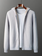 Pure Cashmere Zip Up Hooded Cardigan for Men | Winter Layering
