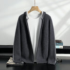 Pure Cashmere Zip Up Hooded Cardigan for Men | Winter Layering