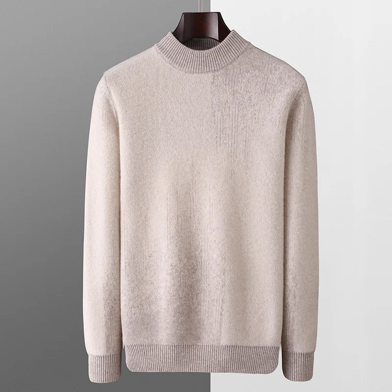 Gradient Jacquard Wool Half High Collar Sweater for Men | Winter Wear