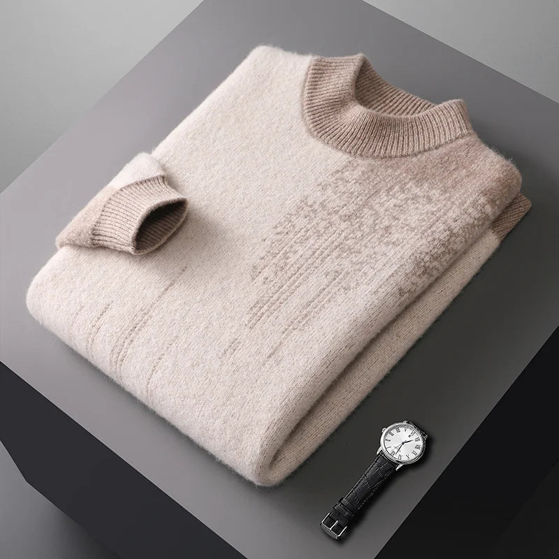 Gradient Jacquard Wool Half High Collar Sweater for Men | Winter Wear