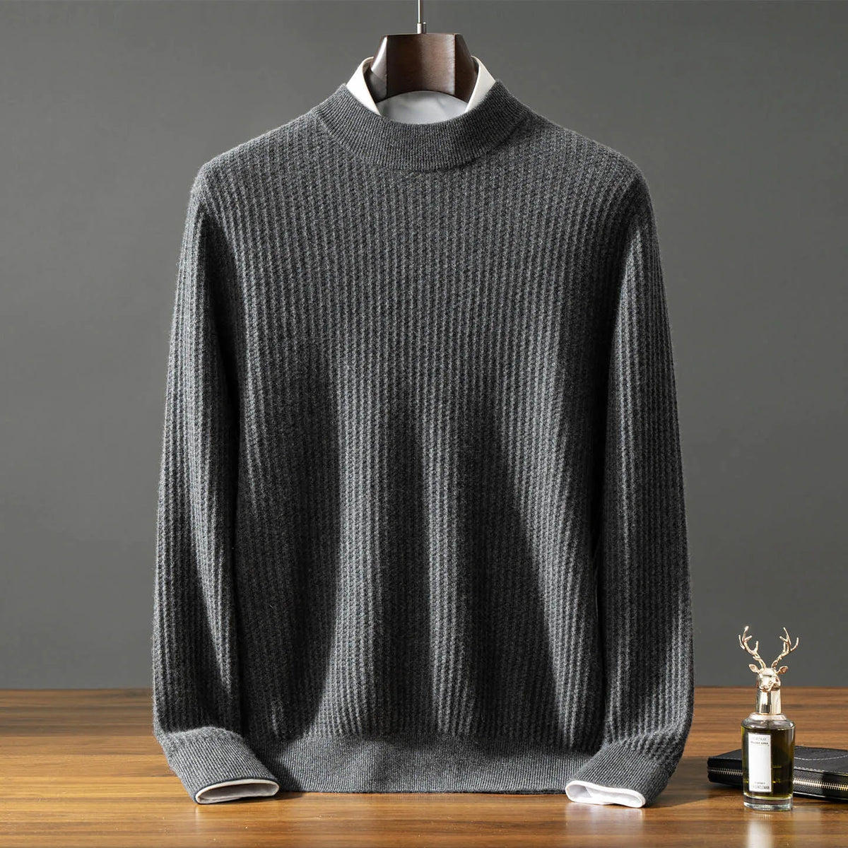 Baby Cashmere Ribbed Mock Neck Sweater for Men | Autumn and Winter Layering