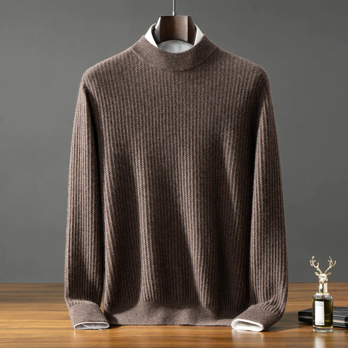Baby Cashmere Ribbed Mock Neck Sweater for Men | Autumn and Winter Layering