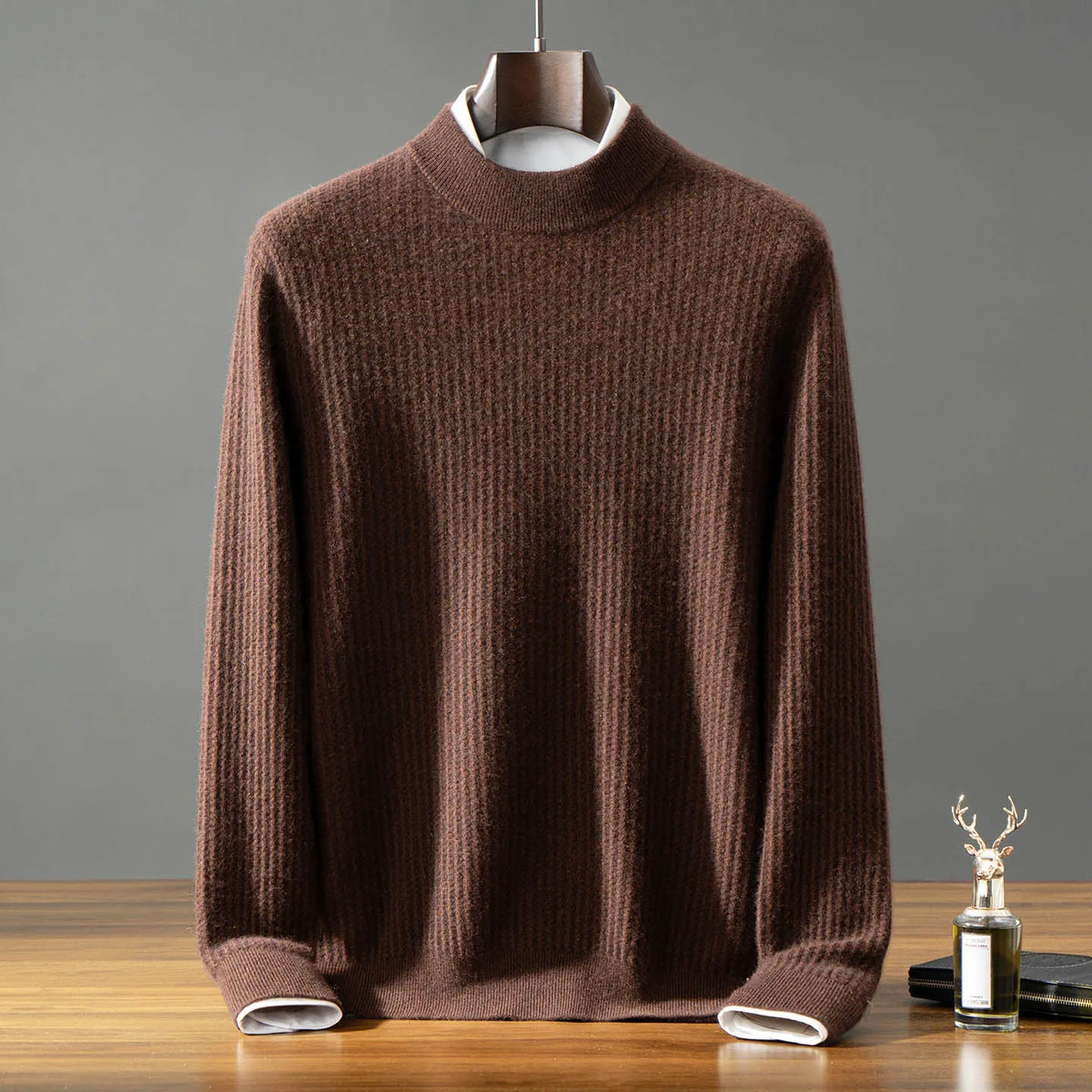 Baby Cashmere Ribbed Mock Neck Sweater for Men | Autumn and Winter Layering