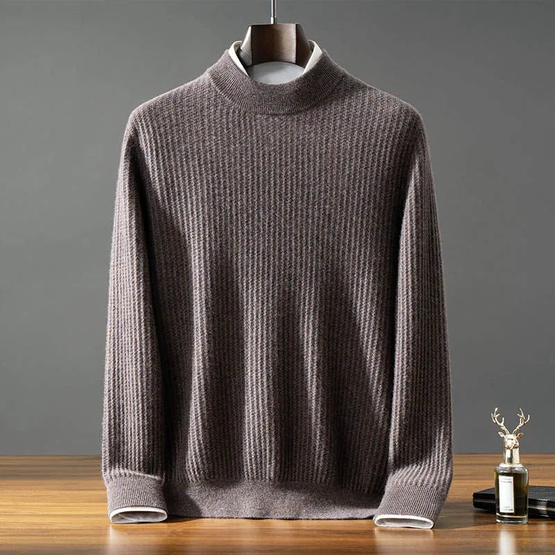 Baby Cashmere Ribbed Mock Neck Sweater for Men | Autumn and Winter Layering