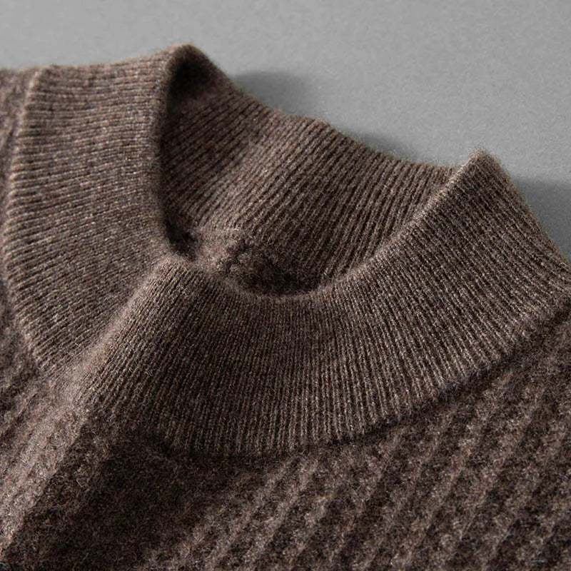 Baby Cashmere Ribbed Mock Neck Sweater for Men | Autumn and Winter Layering