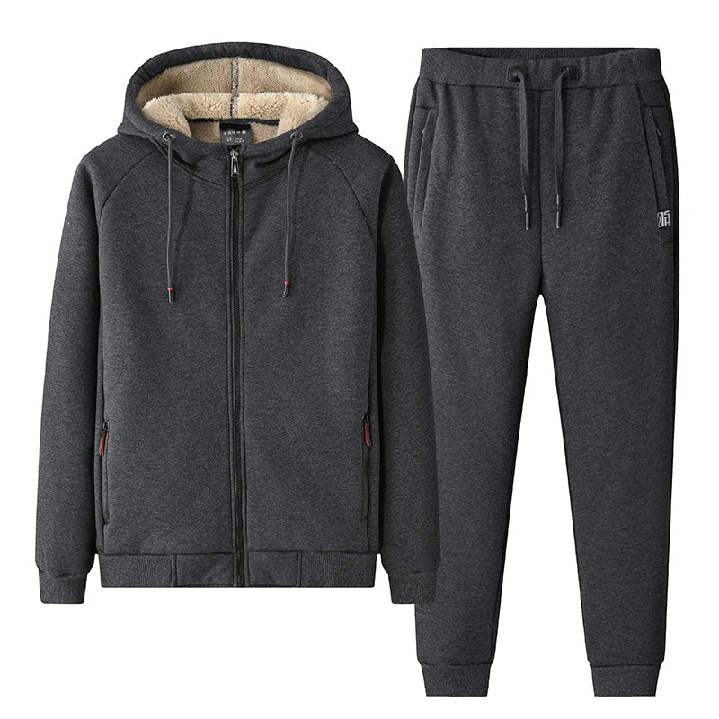 Sherpa Lined Full Zip Thermal Tracksuit Set for Men | Cold Weather Athleisure