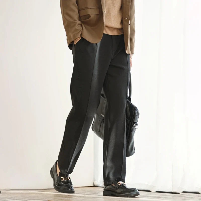 Wool Blend Straight Leg Knit Trousers for Men | Autumn and Winter Wear