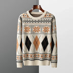 Wool Cashmere Blend Jacquard Crewneck Sweater for Men | Smart Casual Wear