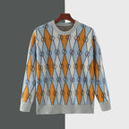 Merino Wool Geometric Argyle Knit Sweater for Men | Smart Casual Wear
