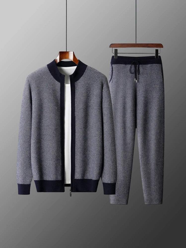 Merino Wool Cardigan and Straight Leg Trouser Set for Men | Autumn and Winter Wear