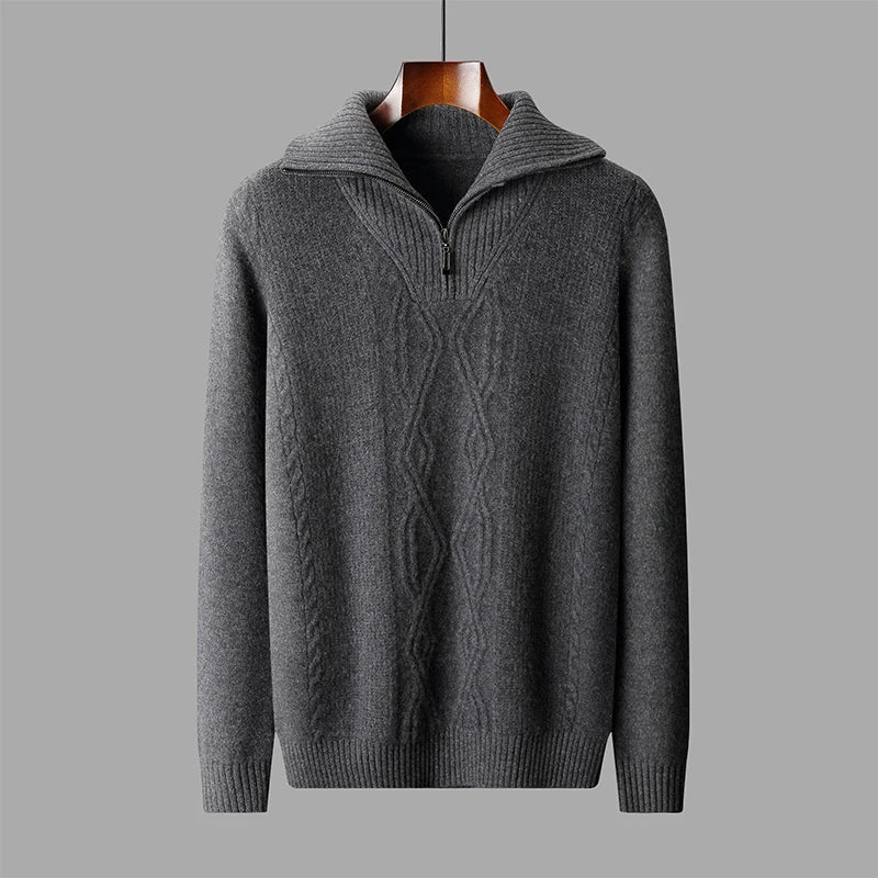 Textured Merino Wool Half Zip Knit Sweater for Men | Autumn and Winter Layering