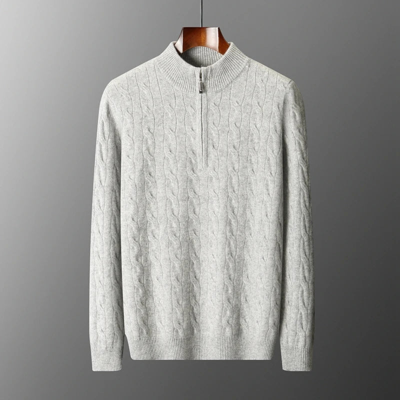 Thick Knit Merino Wool Half Zip Sweater for Men | Autumn and Winter Wear