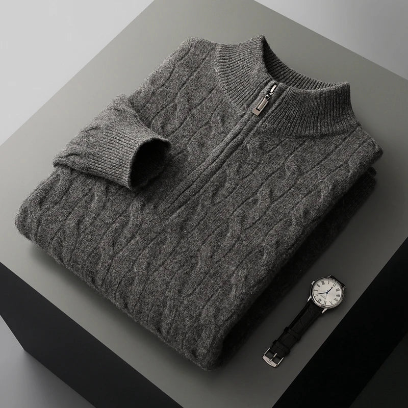 Thick Knit Merino Wool Half Zip Sweater for Men | Autumn and Winter Wear