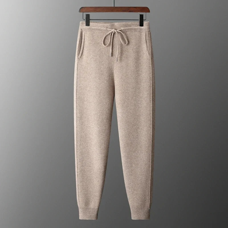 Merino Wool Knit Tapered Sweatpants for Men | Autumn and Winter Wear