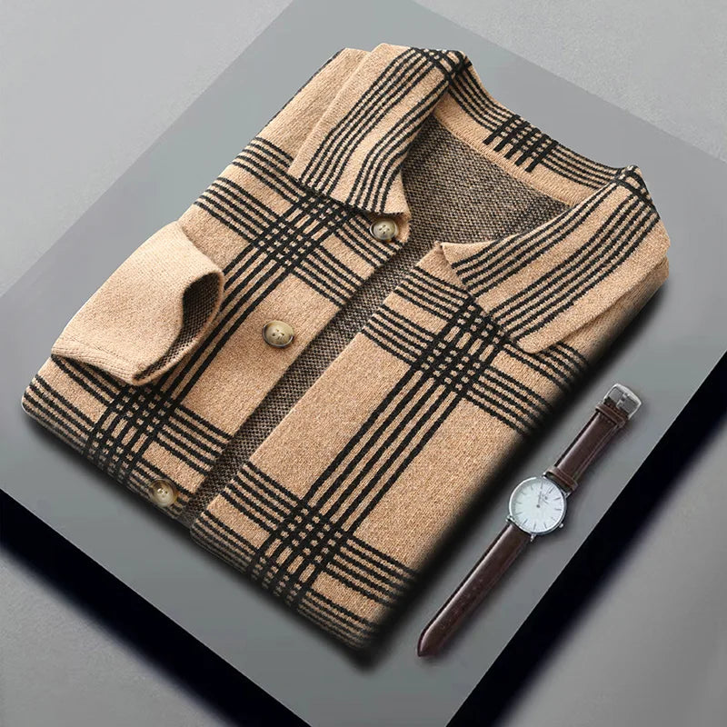 Merino Wool Lapel Collar Button Cardigan for Men | Transitional Layering