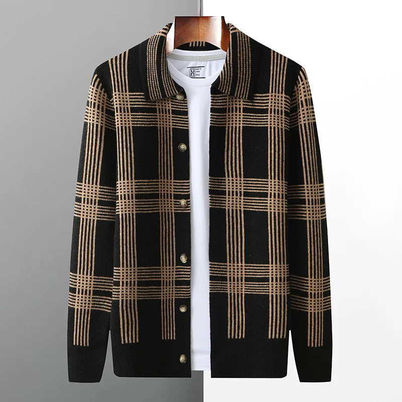 Merino Wool Lapel Collar Button Cardigan for Men | Transitional Layering