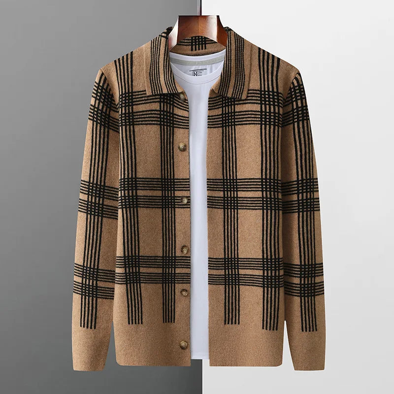 Merino Wool Lapel Collar Button Cardigan for Men | Transitional Layering