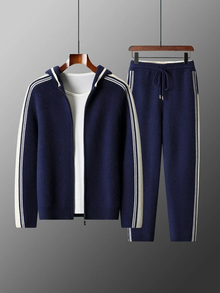 Merino Wool Hoodie and Straight Leg Trouser Tracksuit Set for Men | Winter Wear