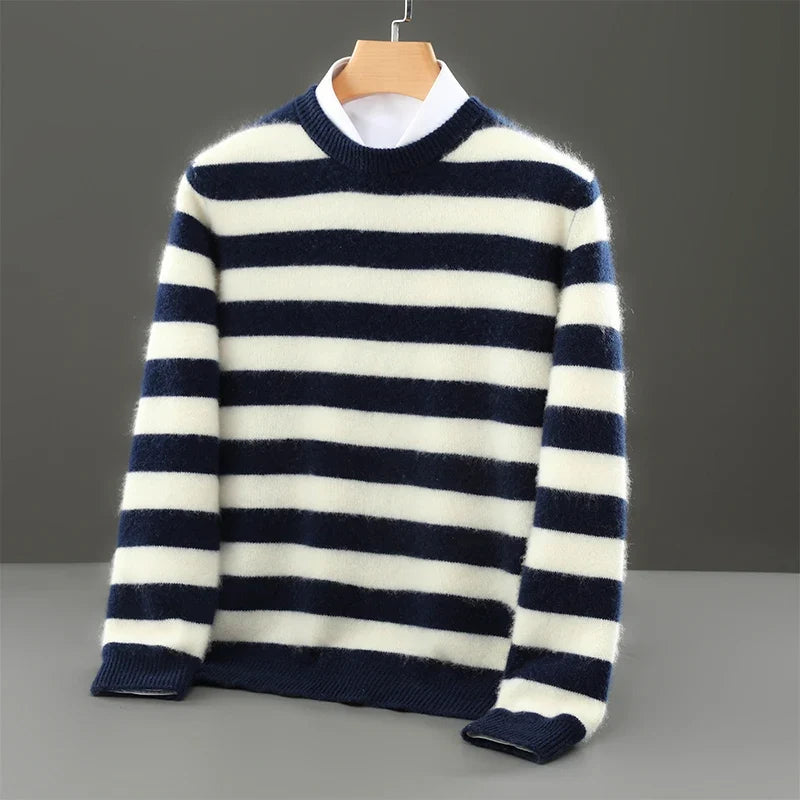 Bold Stripe Merino Wool Crewneck Sweater for Men | Smart Casual Wear