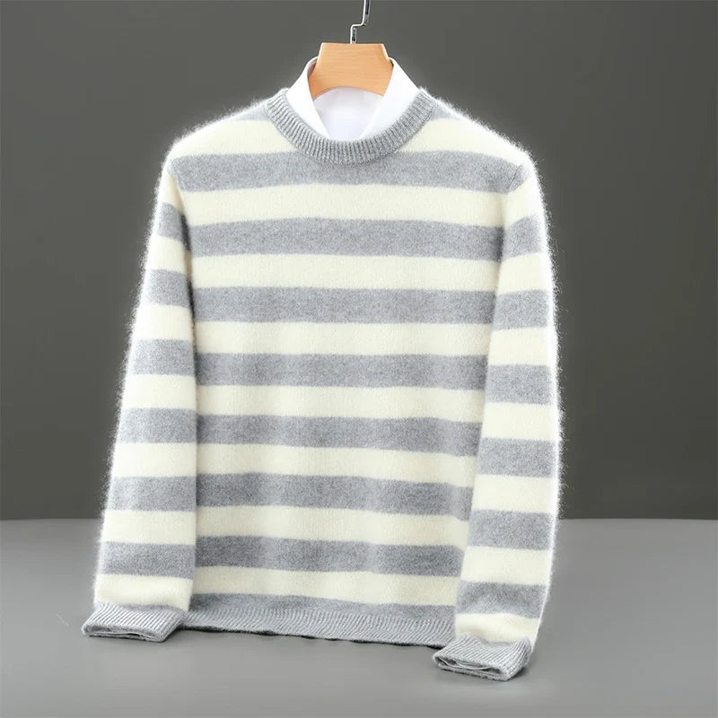 Bold Stripe Merino Wool Crewneck Sweater for Men | Smart Casual Wear
