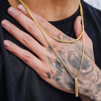 Minimalist Double Chain Necklace with Bar Pendant
