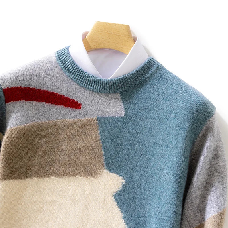 Abstract Pattern Colour Block Knit Sweater for Men | Casual Wear